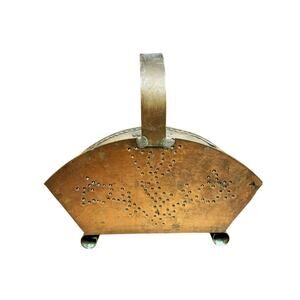 Vintage Tulip Punched Copper Napkin Holder Plenty of Patina